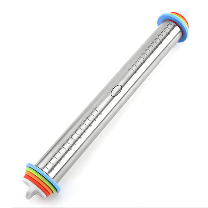 Adjustable Stainless Steel Rolling Pin with Thickness Rings and Silicone Handles