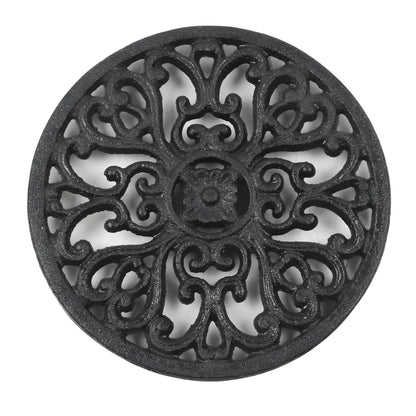 Round Cast Iron Trivet with Vintage Pattern for Hot Cookware, 6.7 Inch
