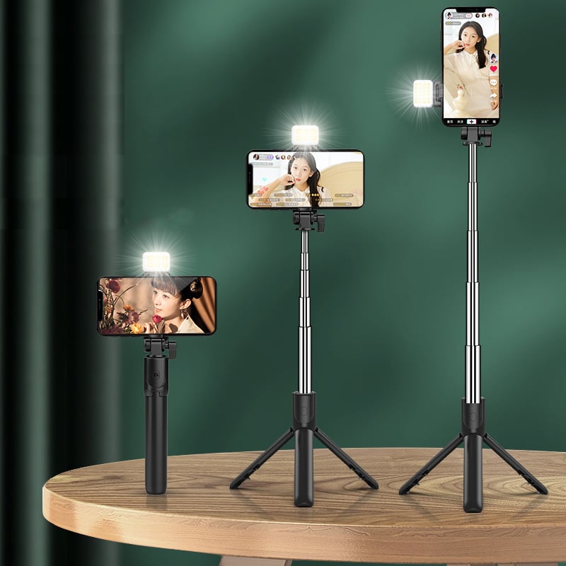Extendable Selfie Stick with Wireless Remote and Detachable Fill Light