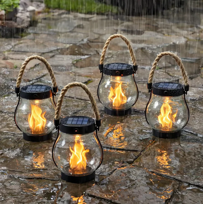 Solar Flame Light with Automatic Dusk Sensor and Flickering Effect, Waterproof