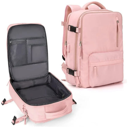 Women's 35L Travel Backpack with USB Charging Port and Laptop Compartment, Shoe and Wet Storage