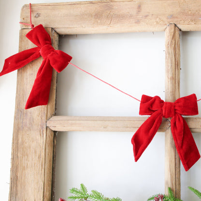 Red Velvet Bow Garland with Lightweight Cord for Mantels and Doorways 5 Feet