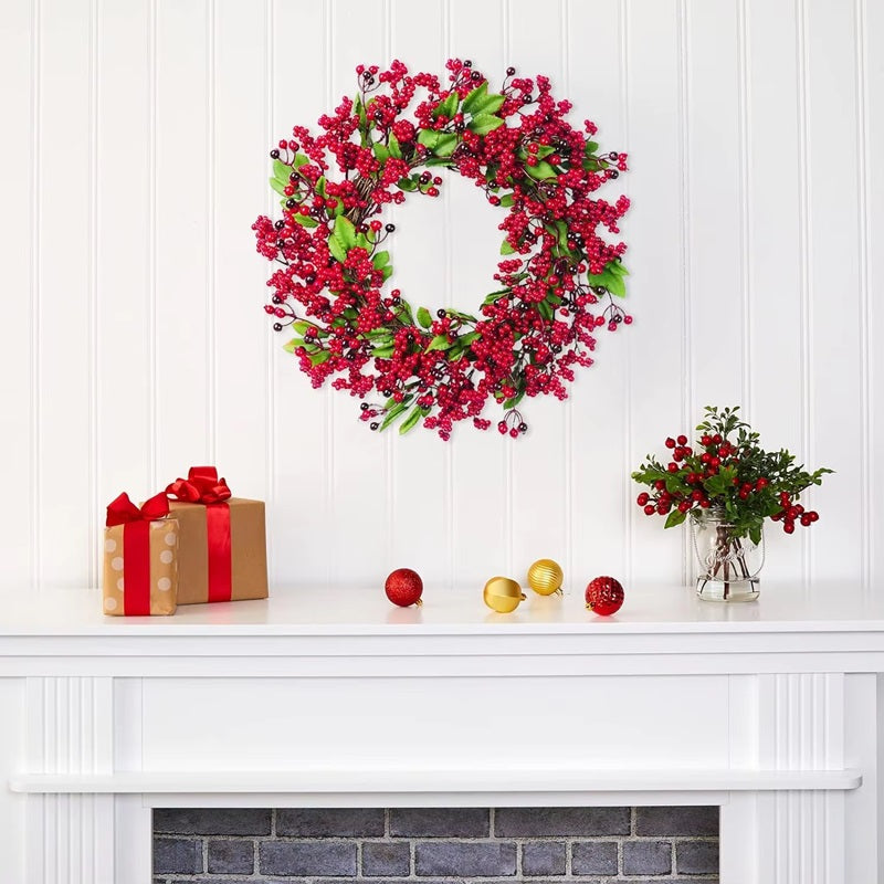 Festive Christmas Wreath with Red Berries for Indoor & Outdoor Use - 18" x 18"