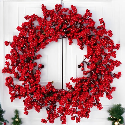 Festive Christmas Wreath with Red Berries for Indoor & Outdoor Use - 18" x 18"