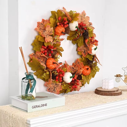 Versatile Holiday Wreath with Maple Leaves and Pumpkins – 20” x 20”