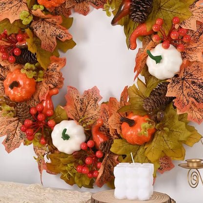 Versatile Holiday Wreath with Maple Leaves and Pumpkins – 20” x 20”