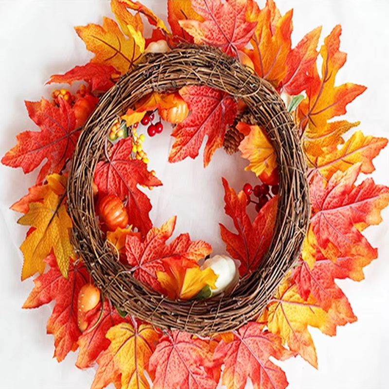 Versatile Holiday Wreath with Maple Leaves and Pumpkins – 20” x 20”