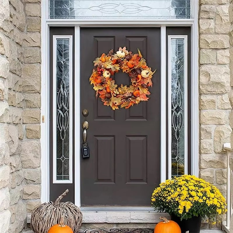 Versatile Holiday Wreath with Maple Leaves and Pumpkins – 20” x 20”