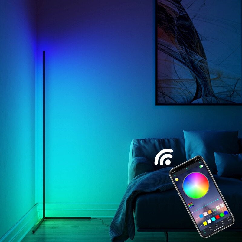 Smart LED Color-Changing Corner Floor Lamp with Remote Control