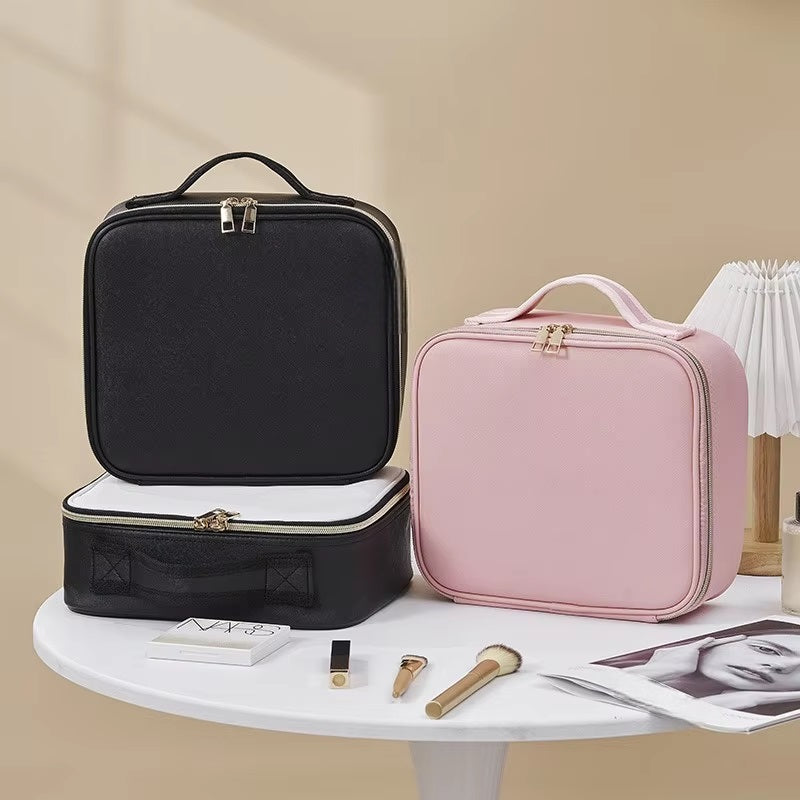 Travel Makeup Bag with LED Mirror and Spacious Storage