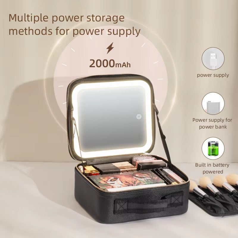 Travel Makeup Bag with LED Mirror and Spacious Storage