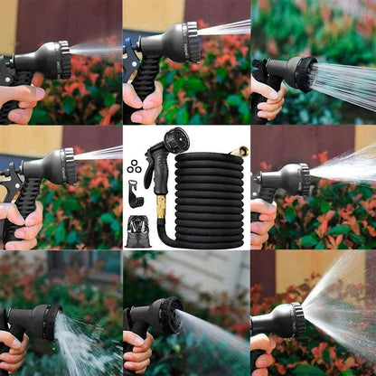 Expandable Garden Hose with 8-Spray Nozzle and Tangle-Resistant Design, 100ft Length