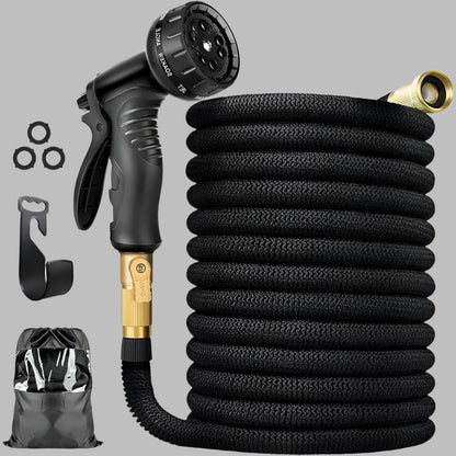 100 Foot Expandable Garden Hose with Triple Layer Latex Core and Brass Connectors