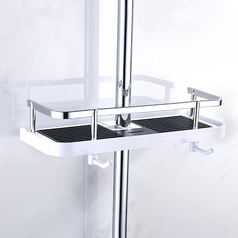 Adjustable Aluminum Shower Caddy with Tension Mount and Multi Tier Storage Shelves