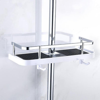 Adjustable Aluminum Shower Caddy with Tension Mount and Multi Tier Storage Shelves