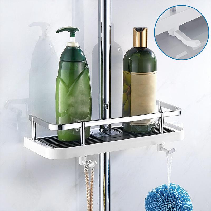 Adjustable Aluminum Shower Caddy with Tension Mount and Multi Tier Storage Shelves