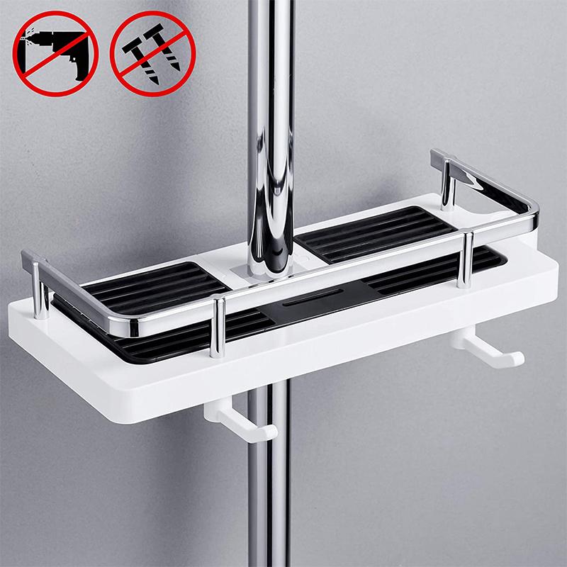 Adjustable Aluminum Shower Caddy with Tension Mount and Multi Tier Storage Shelves