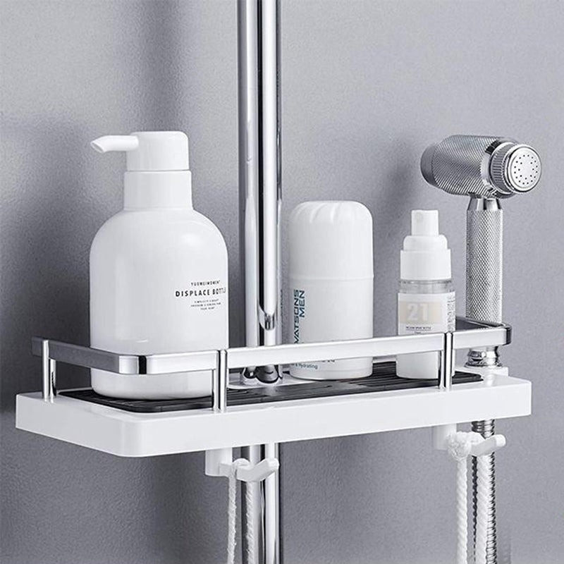 Adjustable Aluminum Shower Caddy with Tension Mount and Multi Tier Storage Shelves