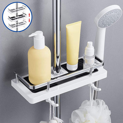 Adjustable Aluminum Shower Caddy with Tension Mount and Multi Tier Storage Shelves