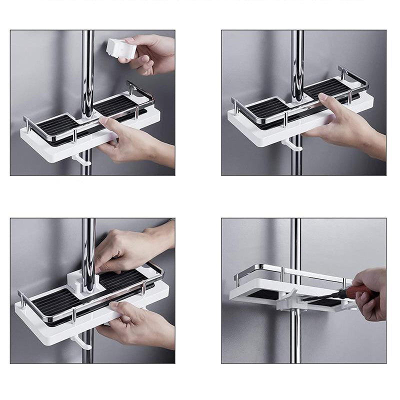 Adjustable Aluminum Shower Caddy with Tension Mount and Multi Tier Storage Shelves