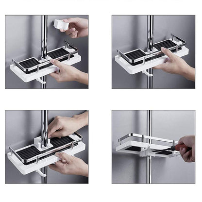 Adjustable Aluminum Shower Caddy with Tension Mount and Multi Tier Storage Shelves