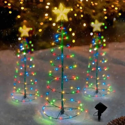 Garden Christmas Tree Light of Metal and Plastic with a Solar Panel, 50 LEDs and Three Light Modes