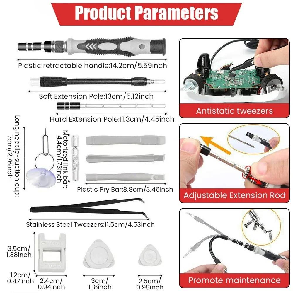 115 Piece Bit Screwdriver Set with 98 Chromium Vanadium Bits, Flexible Shaft and Magnetizer for Electronics