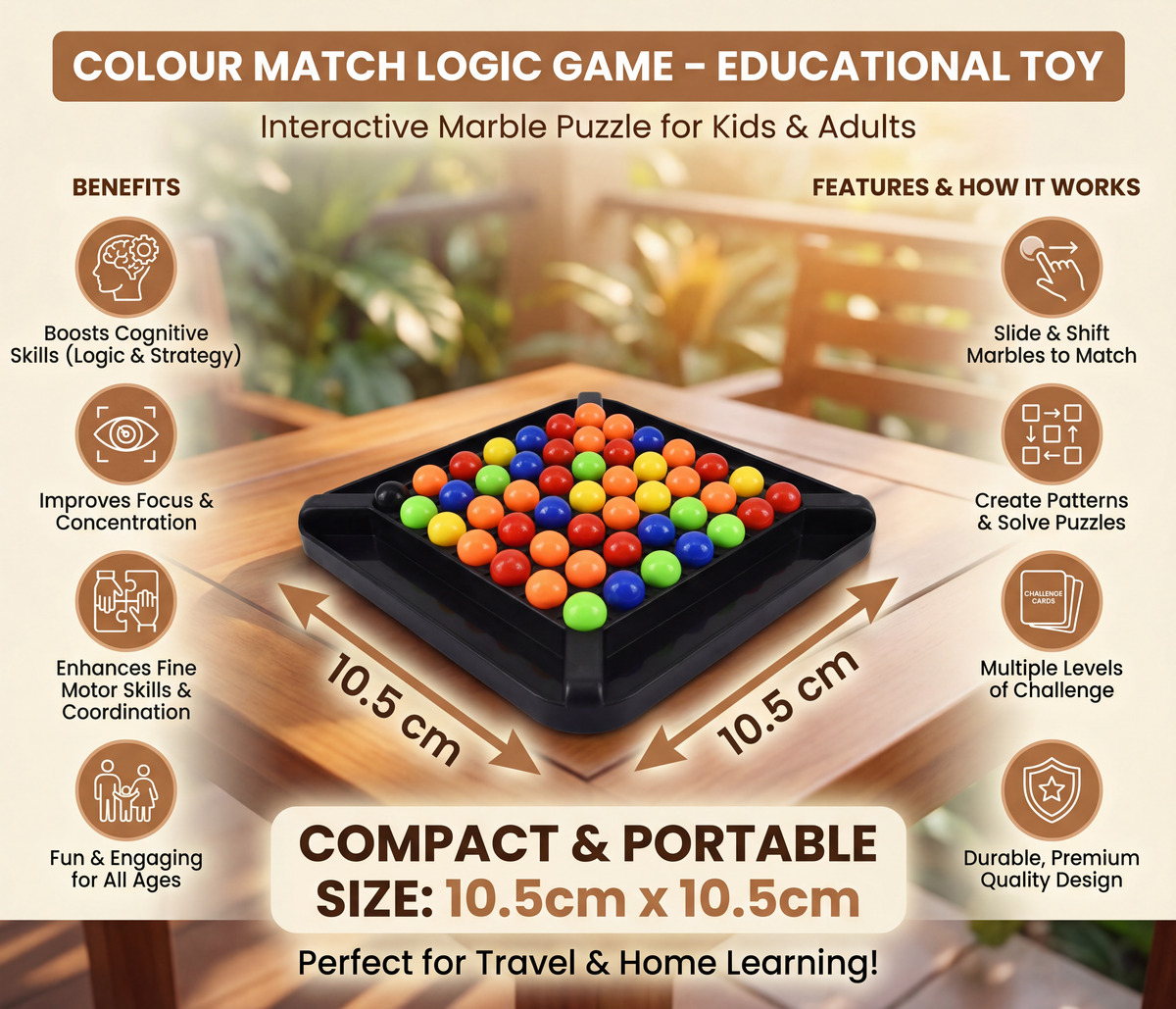 Color Match Marble Logic Puzzle for Kids and Adults with Screen Free Brain Play