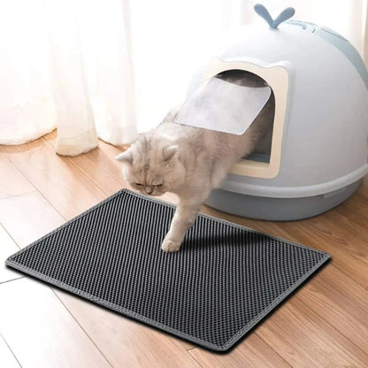 Two Layer Honeycomb Litter Mat in Gray EVA That Folds into a Funnel for Pouring Litter Back