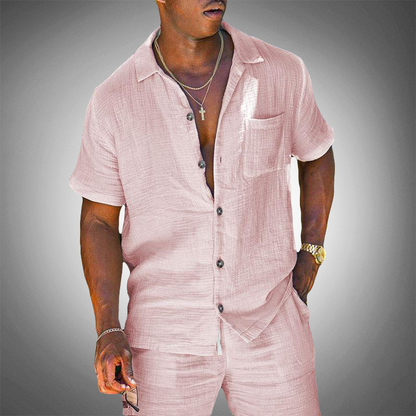 Breathable Linen Shirt and Trousers Set for Men