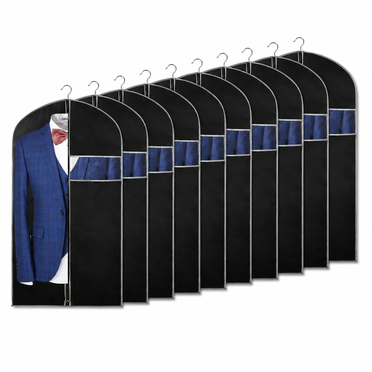 Garment Storage Covers 10-Pack with Transparent Window and Full-Length Zipper