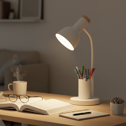 Modern LED Desk Lamp  Integrated Pen Holder and Adjustable Head - Product showcase