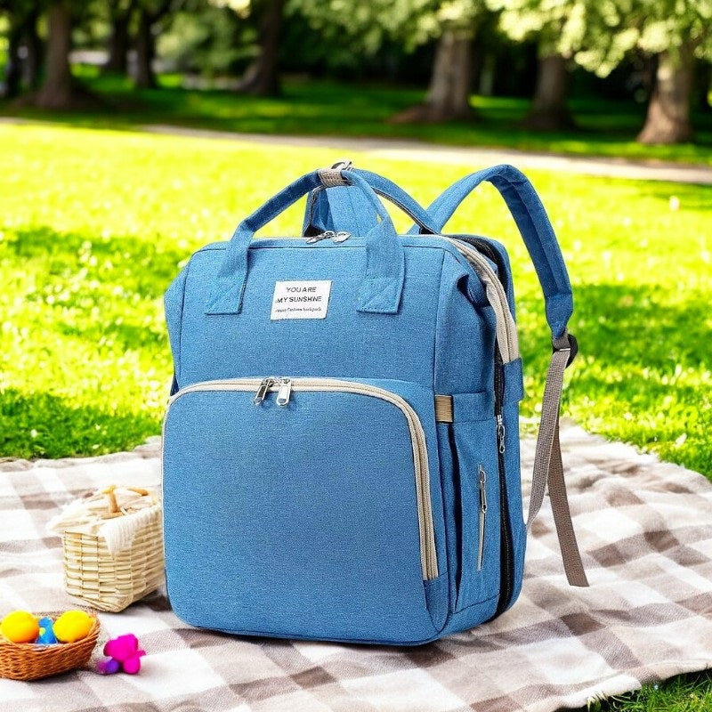 Multifunctional Diaper Bag with Foldable Crib and Changing Pad