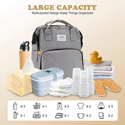 Multifunctional Diaper Bag with Foldable Crib and Changing Pad