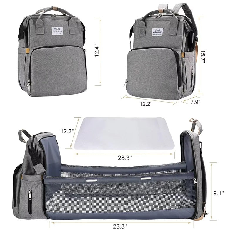 Multifunctional Diaper Bag with Foldable Crib and Changing Pad