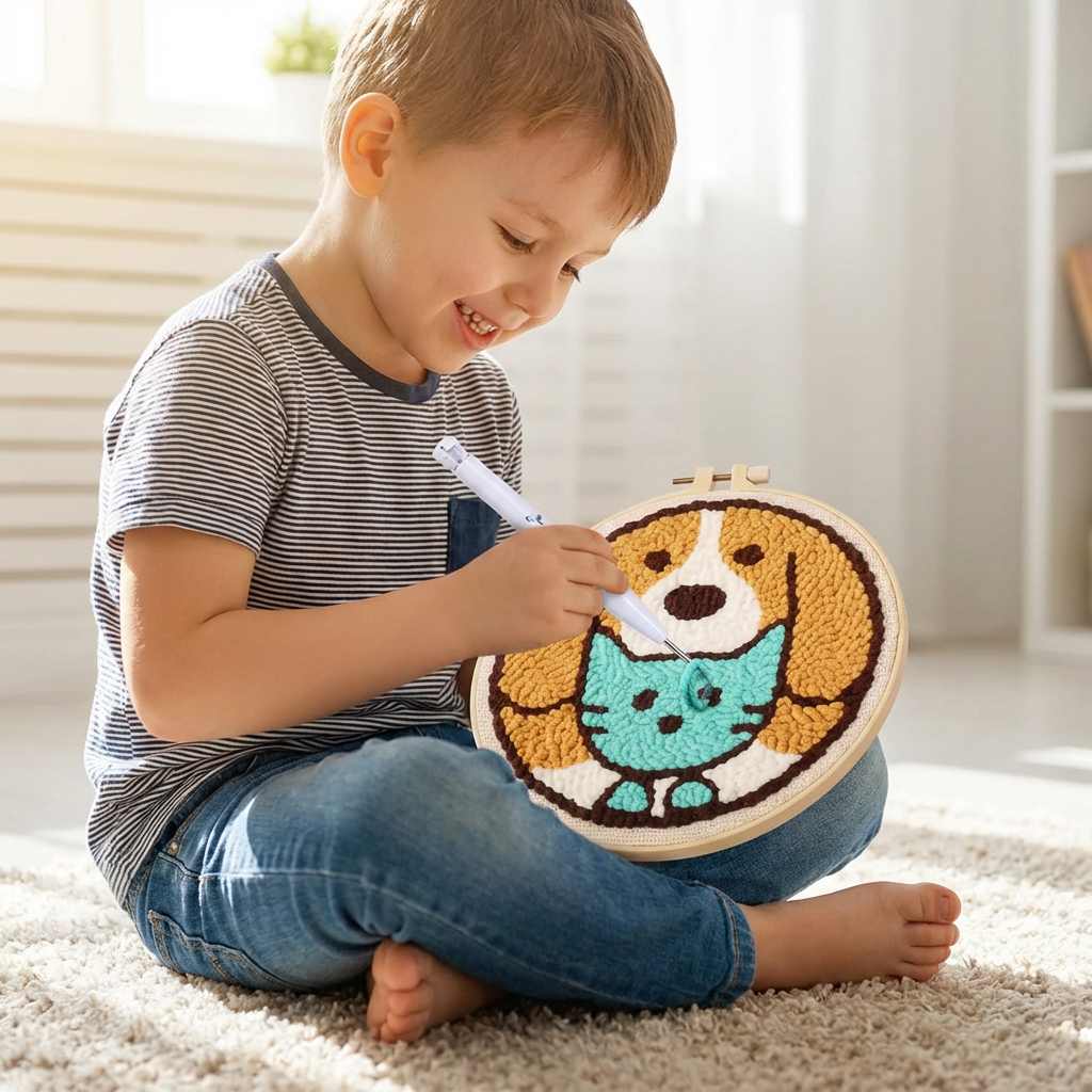 Beginner Punch Needle Embroidery Kit with Cute Animal Design Options