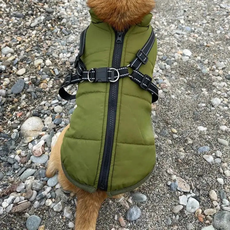 Waterproof Dog Jacket for Winter with Reflective Built-In Harness