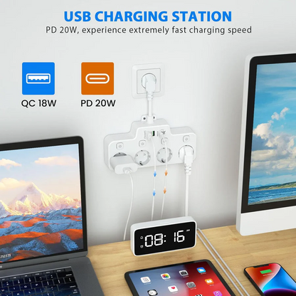 Wall Mounted Power Strip with Independent Switch 2 USB A and 1 USB C