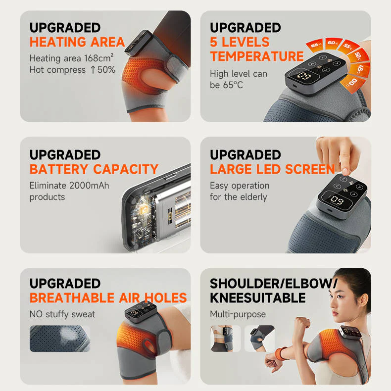 Cordless Knee Massager with Heat Vibration for Pain Relief