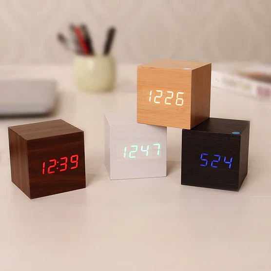 Digital LED Wood Clock with USB and Battery Power, Alarm Function