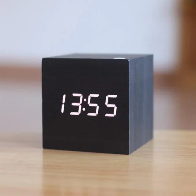 Digital LED Wood Clock with USB and Battery Power, Alarm Function