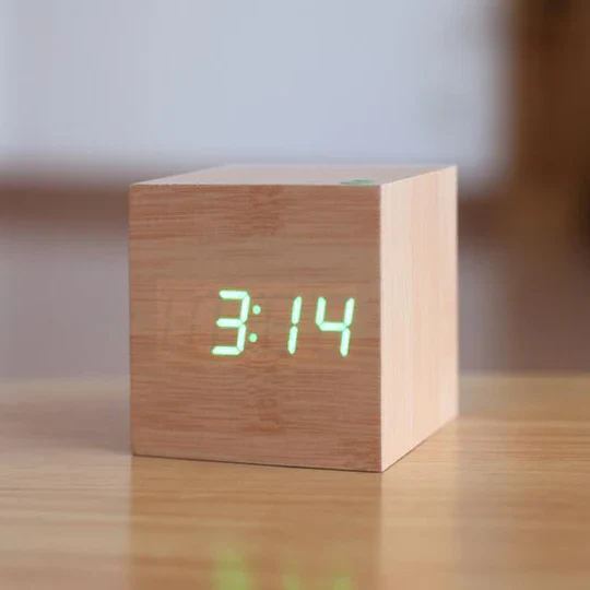 Digital LED Wood Clock with USB and Battery Power, Alarm Function