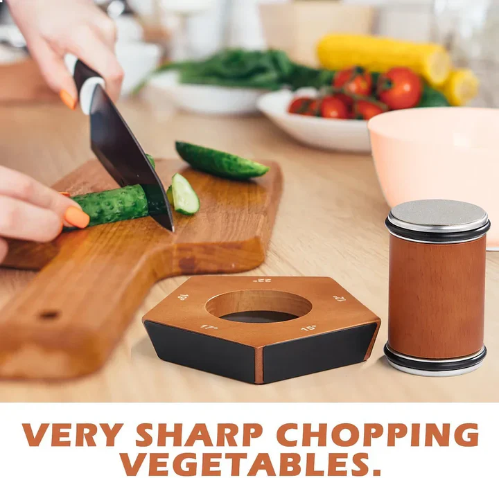 Manual Rolling Knife Sharpener with Diamond Coated Wheel, Angle Guide, and Steady Base