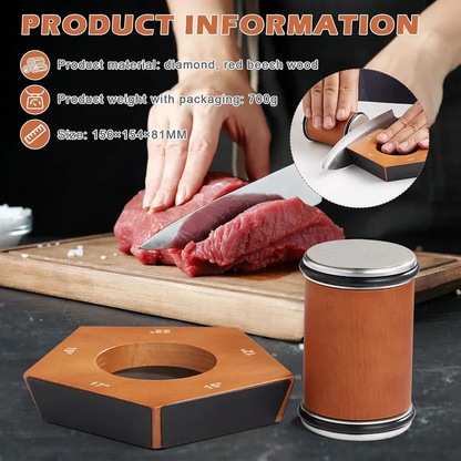 Manual Rolling Knife Sharpener with Diamond Coated Wheel, Angle Guide, and Steady Base