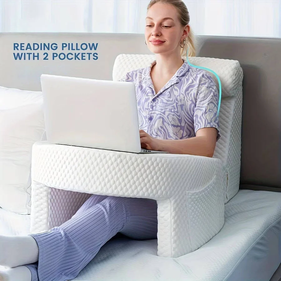 Reading Pillow for Bed, Memory Foam with Washable Cover