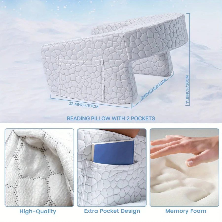 Reading Pillow for Bed, Memory Foam with Washable Cover