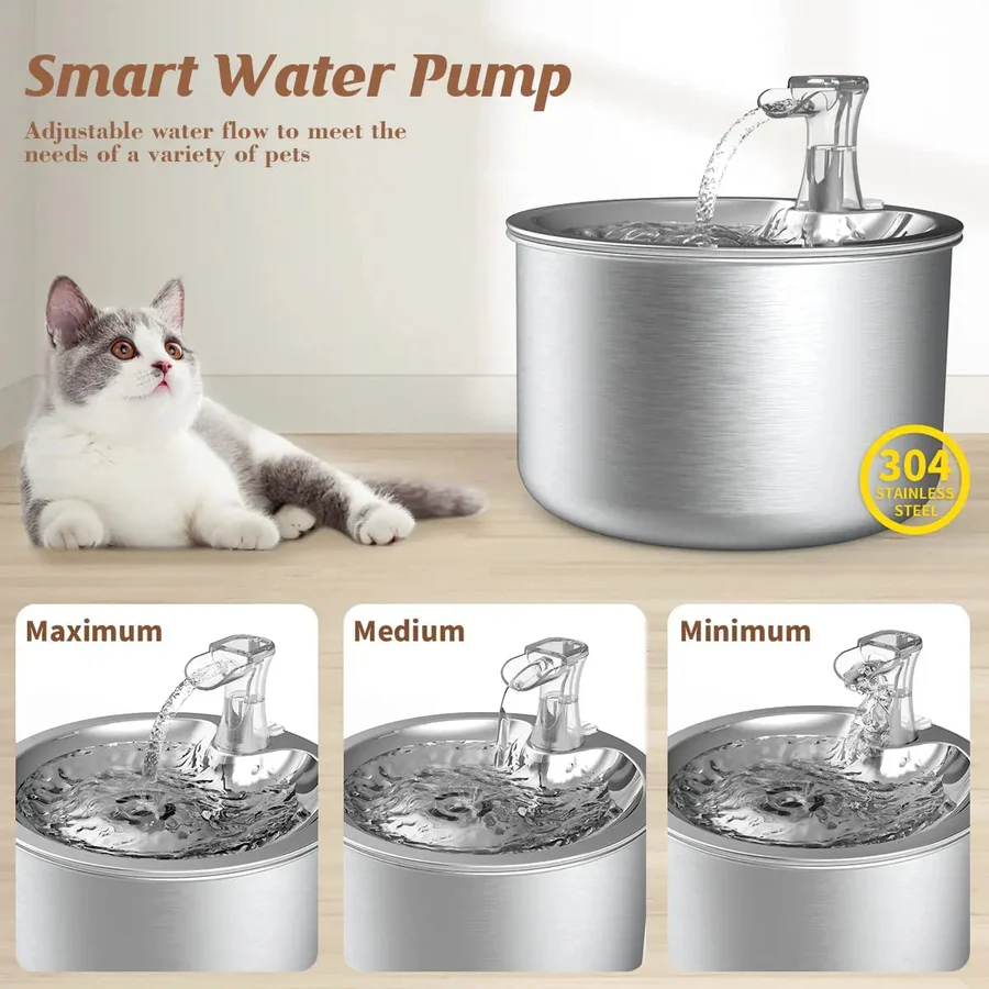 PurrFlow Smart Cat Fountain Stainless Steel with Filter & Auto-Sensor