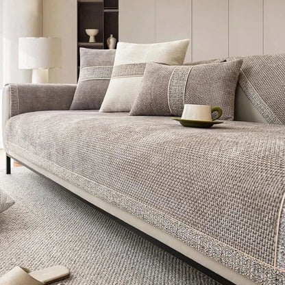 Polyester Sofa Cover with Non-Slip Backing and Machine Washable Care