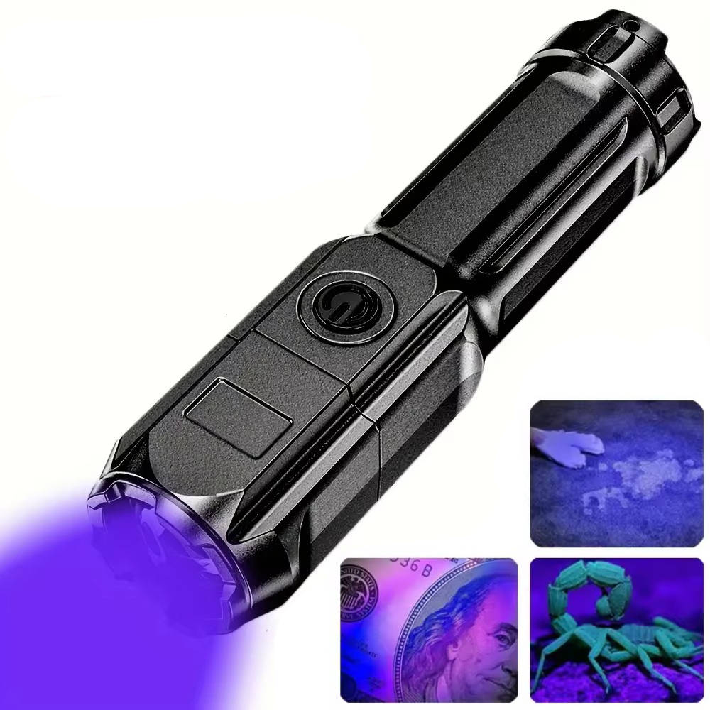 Rechargeable UV 395nm LED Flashlight with a Zoom Beam and a Textured Grip