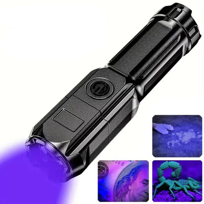 Rechargeable UV 395nm LED Flashlight with a Zoom Beam and a Textured Grip